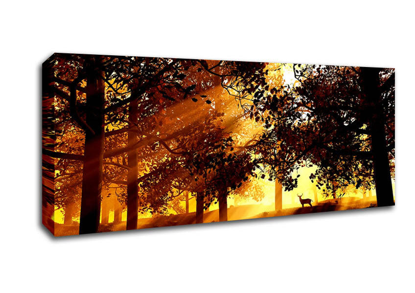 Picture of Sunrays Through The Deer Forest Panoramic Canvas Wall Art