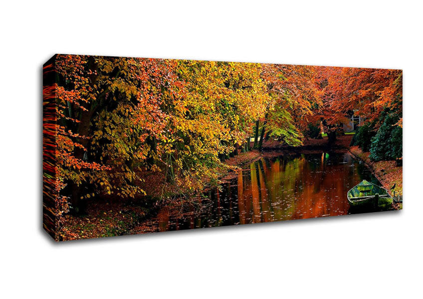 Picture of Lake In Autumn Panoramic Canvas Wall Art