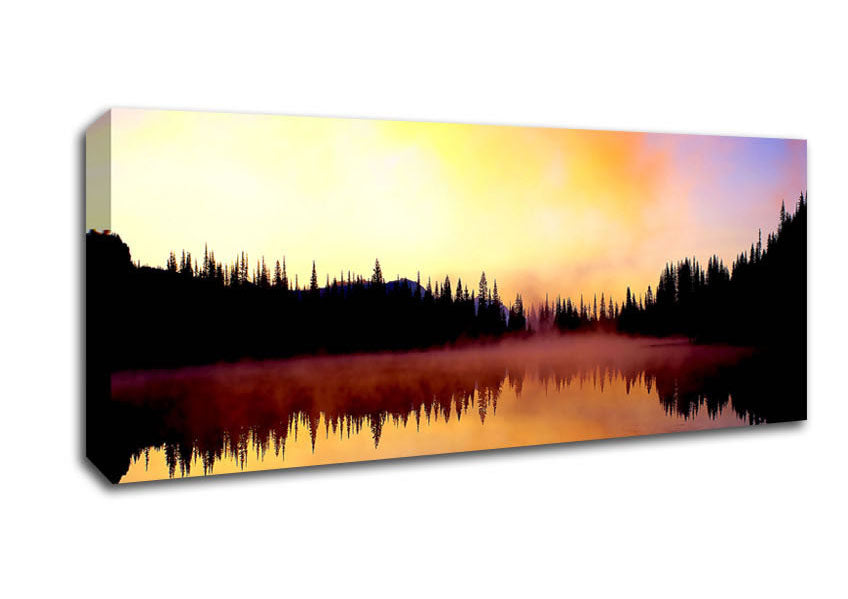 Picture of Lake Fog Tree Reflection Panoramic Canvas Wall Art