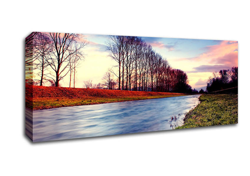 Picture of Countryside Stream At Sunset Panoramic Canvas Wall Art