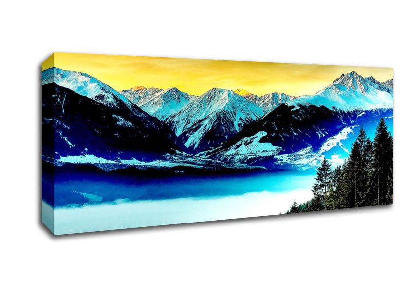 Picture of Snowy Mountains And Fog Filled Valley Panoramic Canvas Wall Art