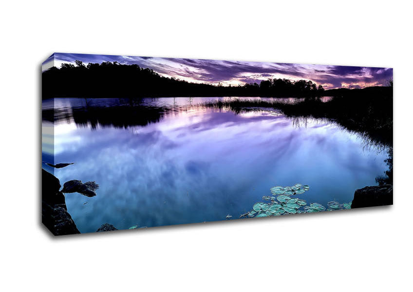 Picture of Calm Dusk Water Lily pads Panoramic Canvas Wall Art