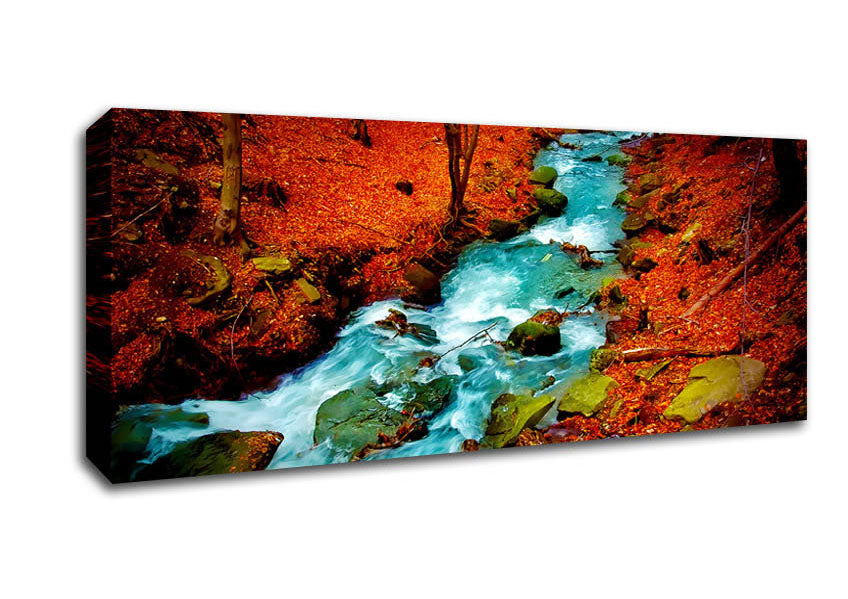 Picture of Red Autumn Stream Panoramic Canvas Wall Art