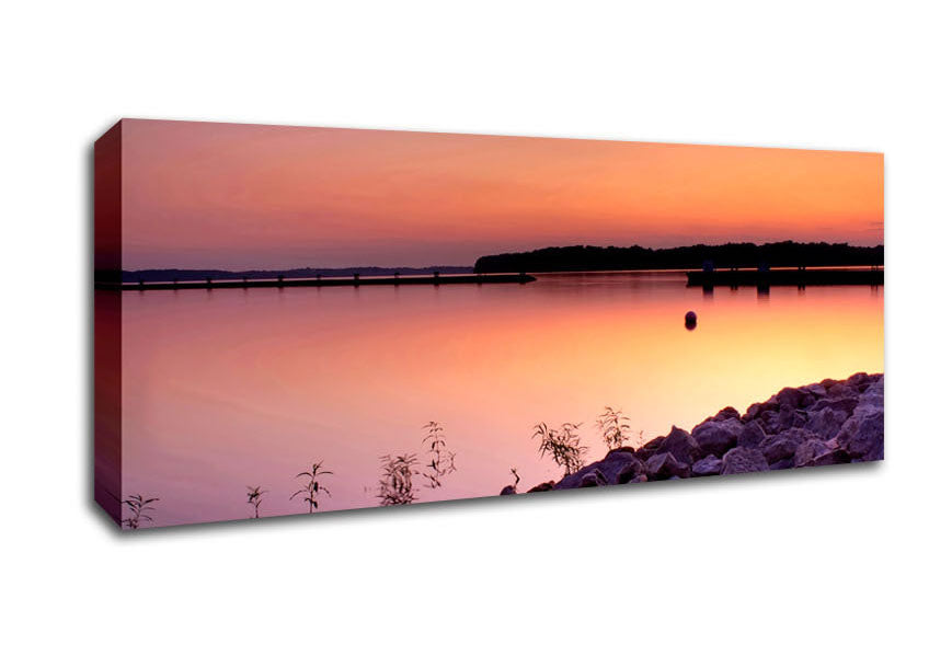 Picture of Peach Lake Calm Panoramic Canvas Wall Art