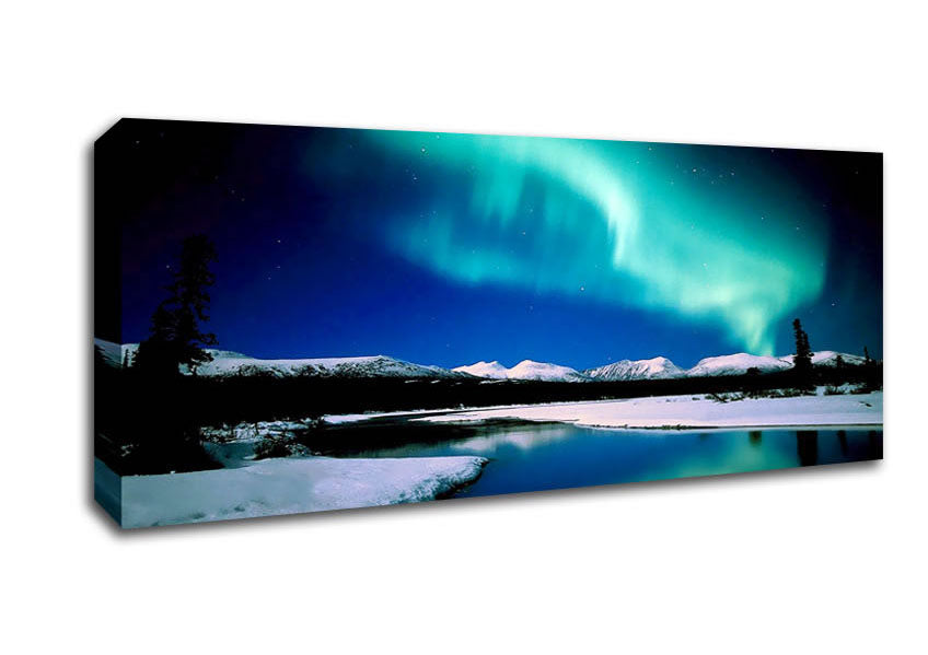 Picture of Northern Lights Lake View Panoramic Canvas Wall Art