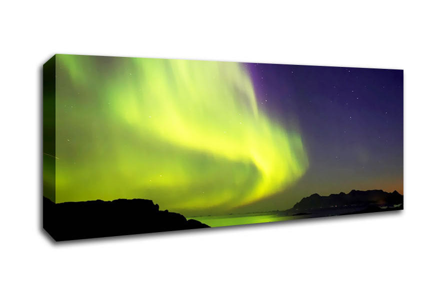 Picture of Northern Lights River Flow Panoramic Canvas Wall Art