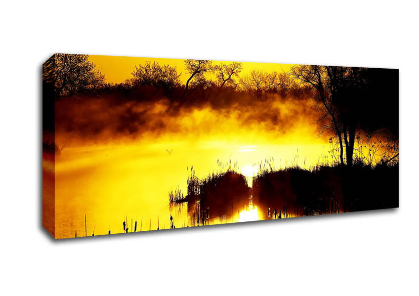 Picture of Misty Yellow Lake Side Panoramic Canvas Wall Art