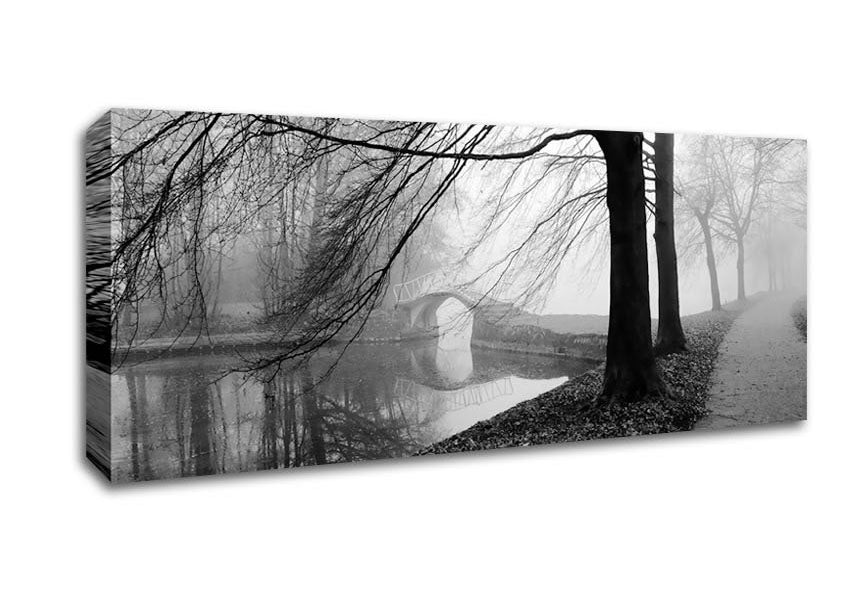 Picture of Winter River Walk B n W Panoramic Canvas Wall Art