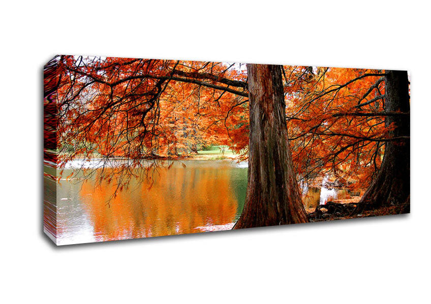 Picture of Orange Winter Lake Reflections Panoramic Canvas Wall Art