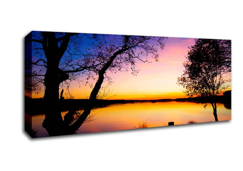 Picture of Calm Lake Sunset Panoramic Canvas Wall Art