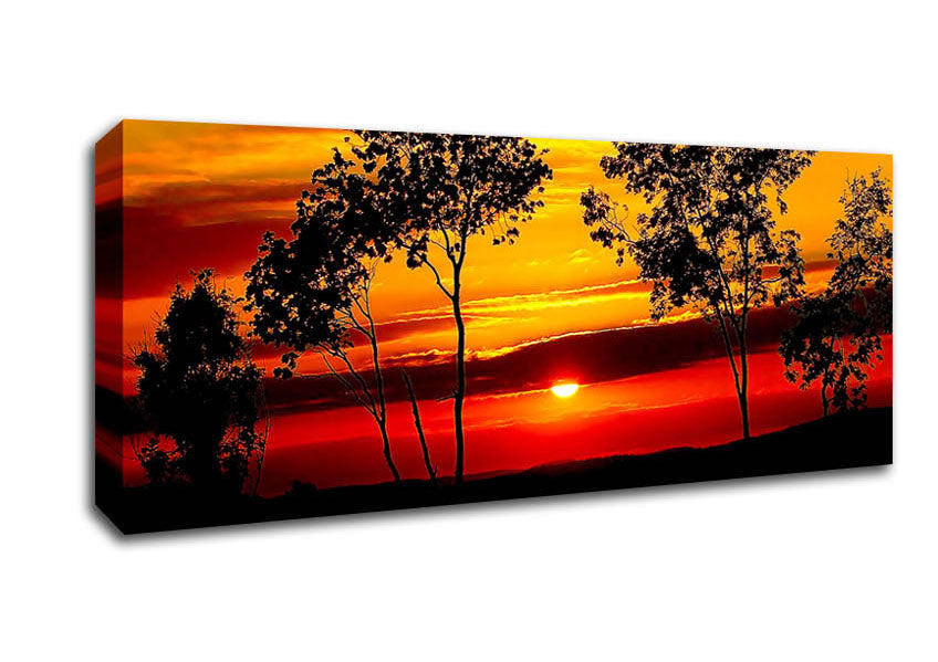 Picture of Red Sunrise Through The Trees Panoramic Canvas Wall Art