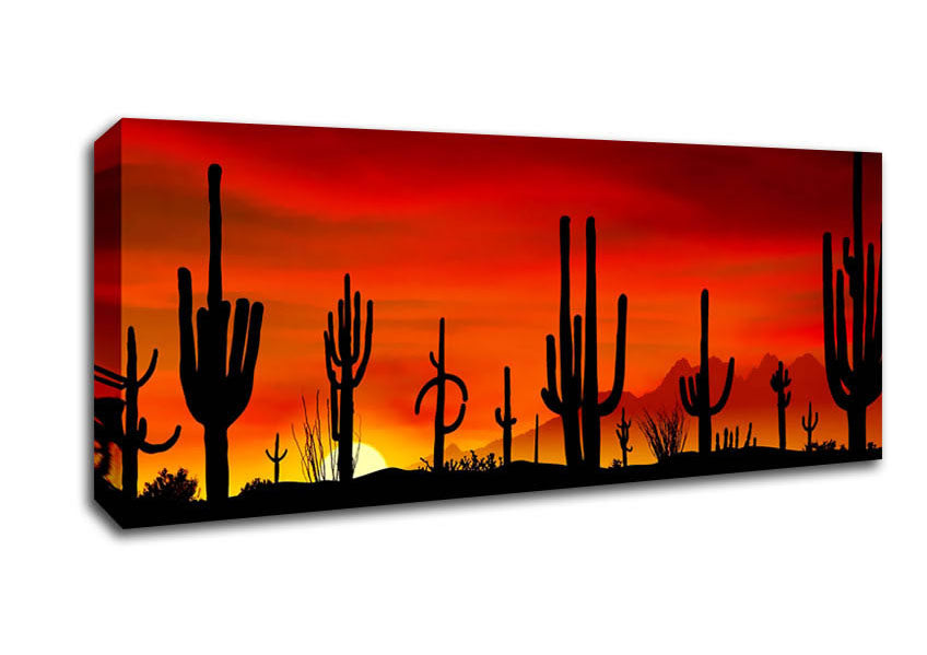 Picture of Cactus Sunset Beauty Panoramic Canvas Wall Art