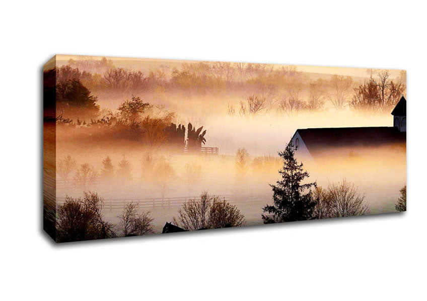 Picture of Horses In The Morning Mist Panoramic Canvas Wall Art