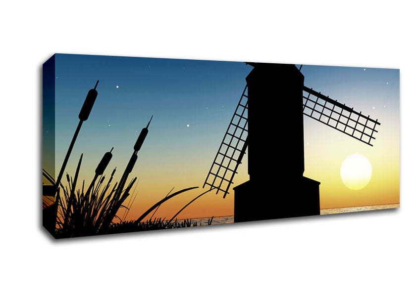 Picture of Windmill Ocean Nights Panoramic Canvas Wall Art