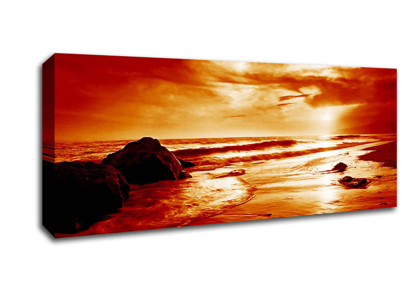 Picture of Orange Ocean Boulders Panoramic Canvas Wall Art