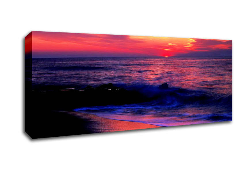 Picture of Stunning Red Distant Sun Ocean Panoramic Canvas Wall Art