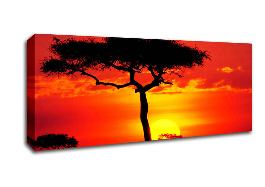 Picture of Glowing Orange African Tree Panoramic Canvas Wall Art