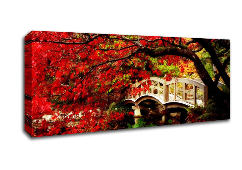 Picture of Bridge Over The Red Tree River Panoramic Canvas Wall Art