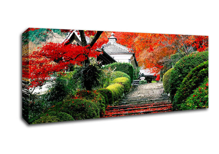 Picture of Red Autumn Garden Panoramic Canvas Wall Art