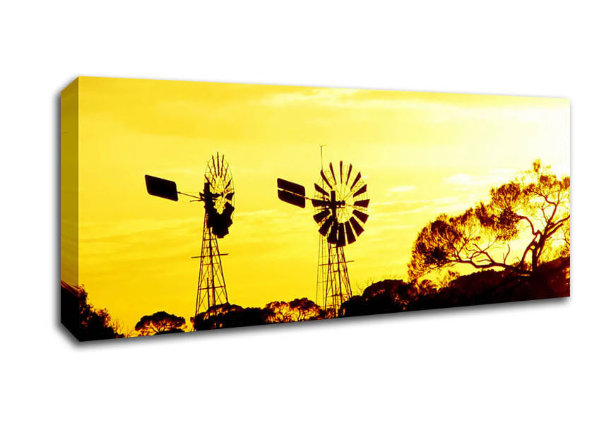 Picture of Windmills In Sunlight Panoramic Canvas Wall Art