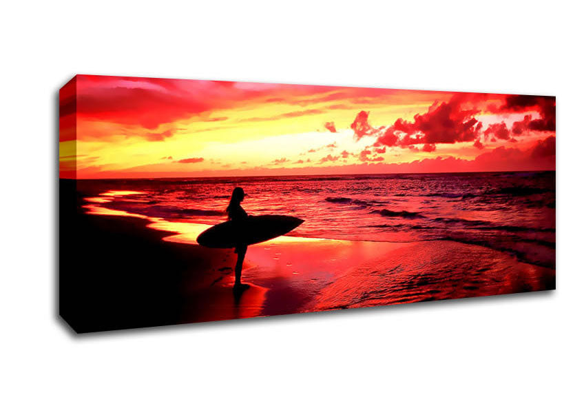 Picture of Red Surfer Girl Panoramic Canvas Wall Art