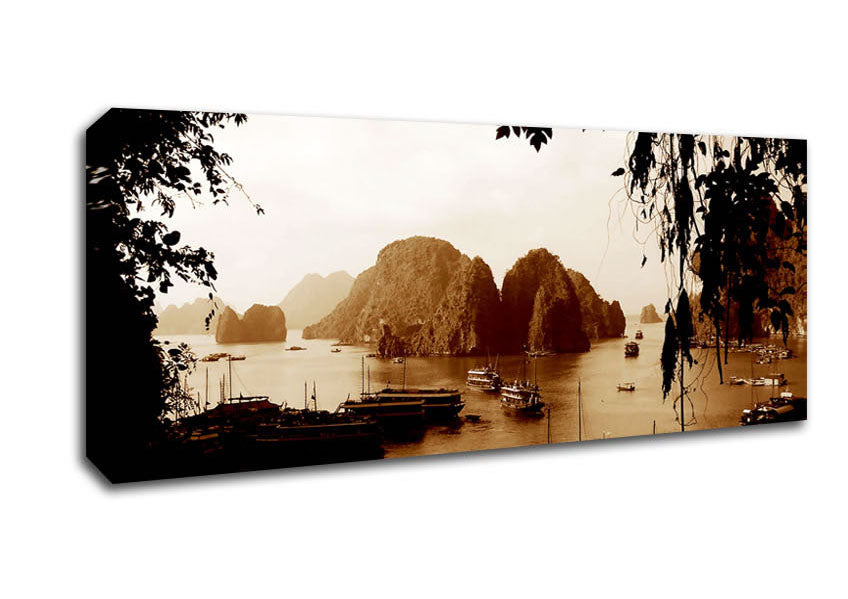 Picture of Paradise Beyond Sepia Panoramic Canvas Wall Art