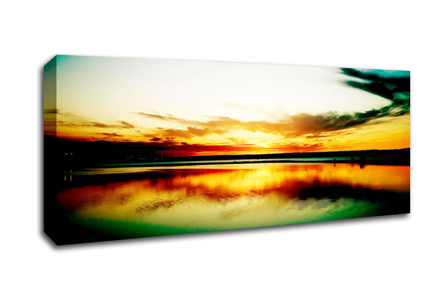 Picture of Green Ocean Sun Panoramic Canvas Wall Art