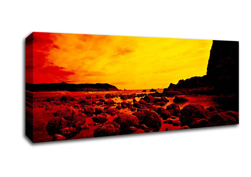 Picture of Red Ocean Boulders Panoramic Canvas Wall Art