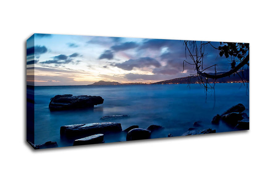 Picture of Blue Ocean Rock Calm Panoramic Canvas Wall Art