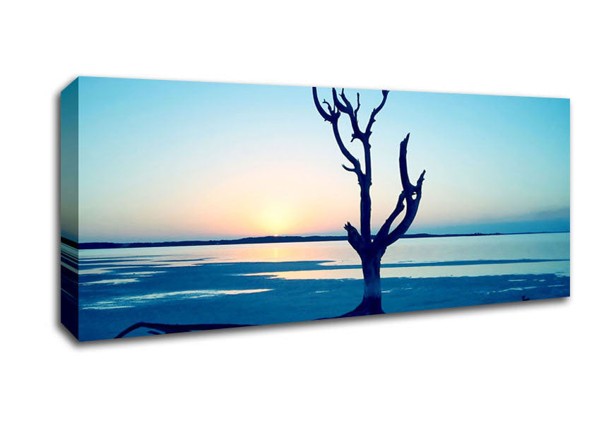 Picture of Blue Ocean Driftwood Panoramic Canvas Wall Art