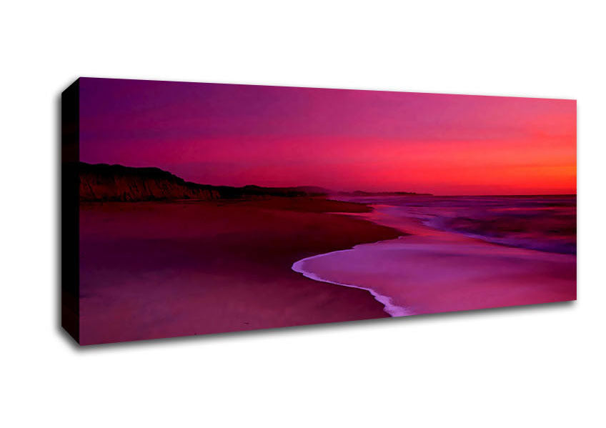 Picture of Pink Ocean Shore Panoramic Canvas Wall Art