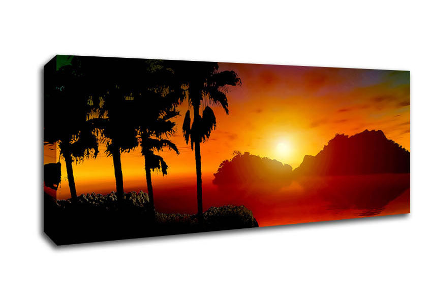 Picture of Palm Tree Orange Sun Panoramic Canvas Wall Art