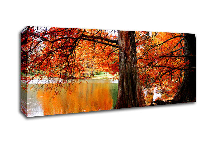 Picture of Autumn Orange River Reflections Panoramic Canvas Wall Art