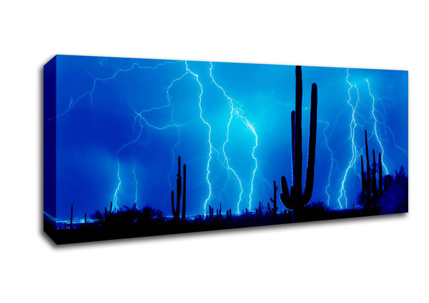 Picture of Blue Lightning Storm Panoramic Canvas Wall Art