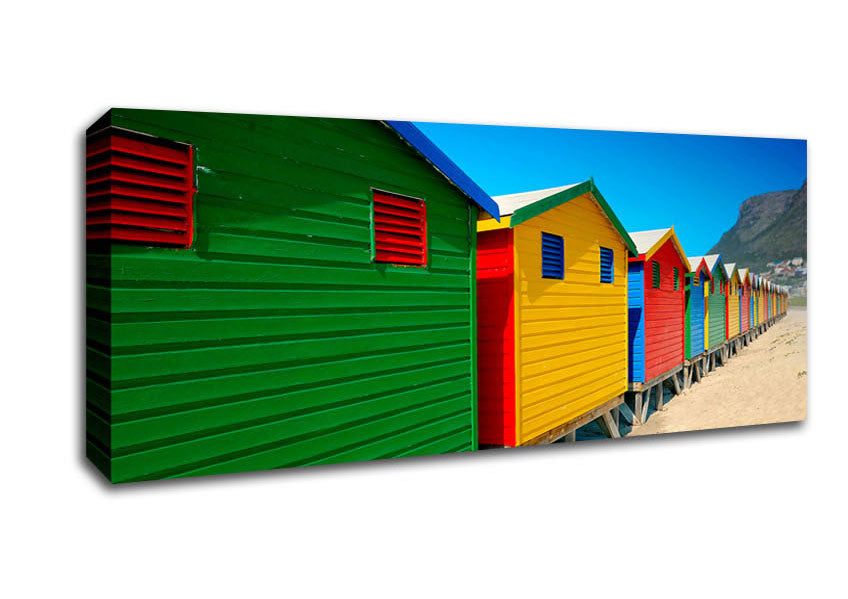 Picture of Beach Hut Colours Panoramic Canvas Wall Art