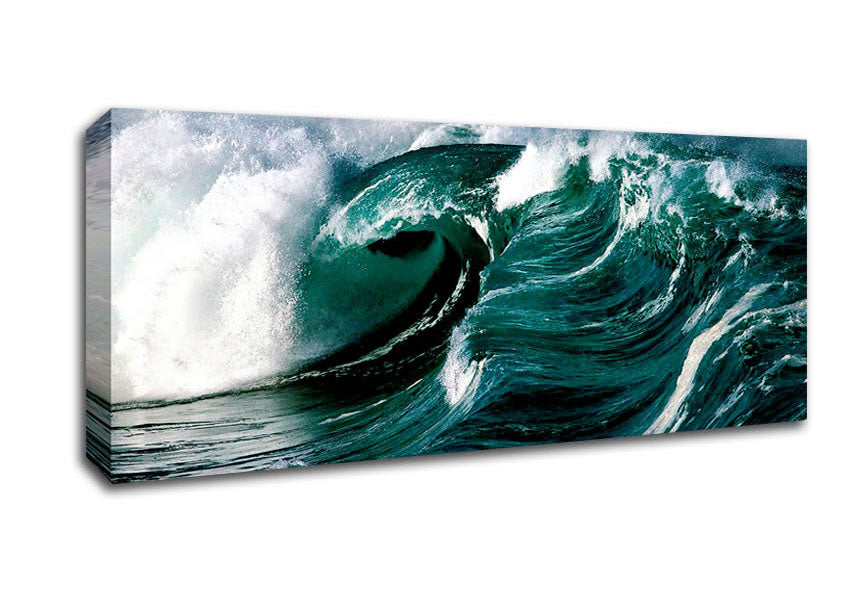 Picture of The Green Crashing Waves Panoramic Canvas Wall Art