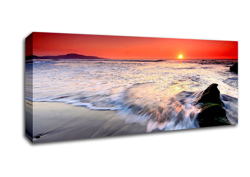 Picture of Red Sunset Ocean Swell Panoramic Canvas Wall Art