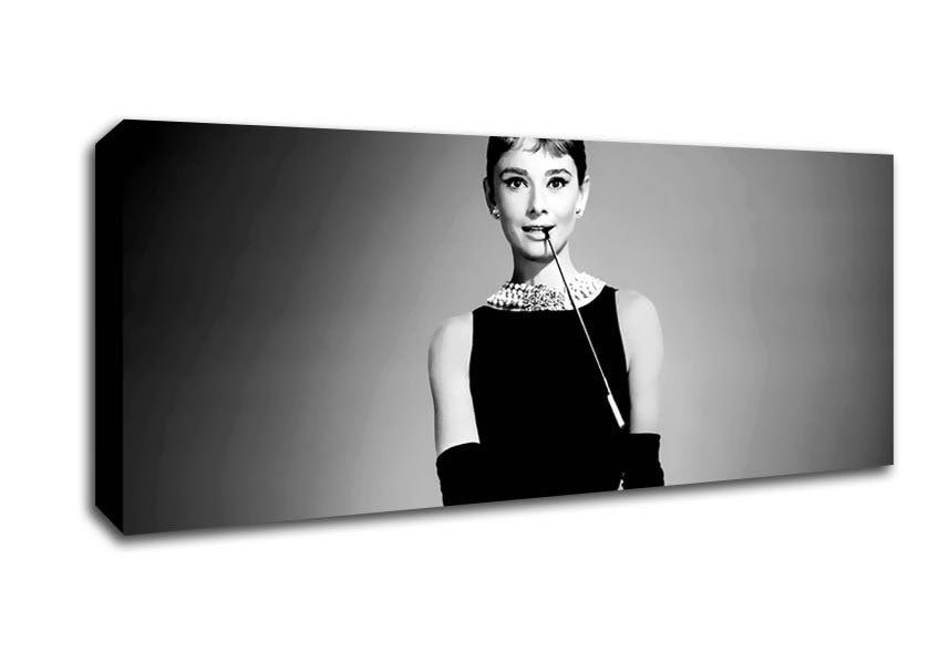 Picture of Audrey Hepburn Cigarette Breakfast At Tiffanys Panoramic Canvas Wall Art