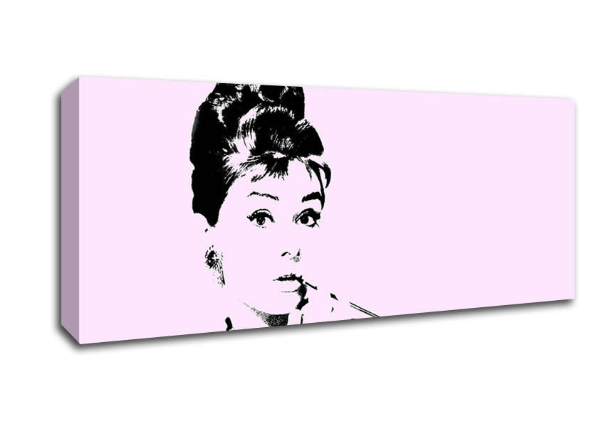 Picture of Audrey Hepburn Cigarette Pose Pink Panoramic Canvas Wall Art