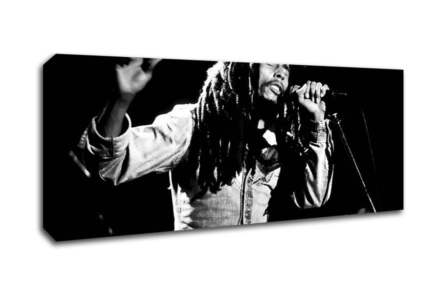 Picture of Bob Marley On Stage Singing B n W Panoramic Canvas Wall Art