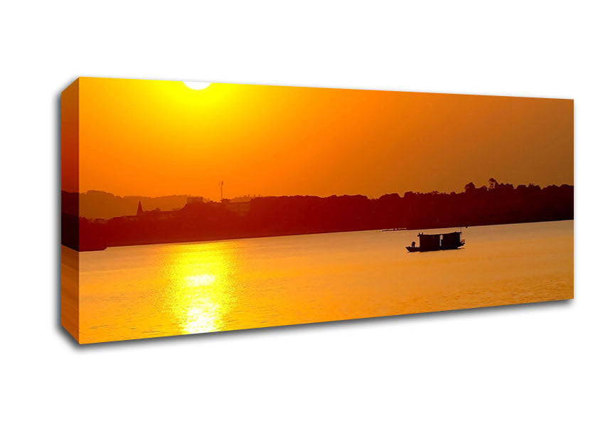 Picture of Beach Sunrise With The Fisherman Panoramic Canvas Wall Art