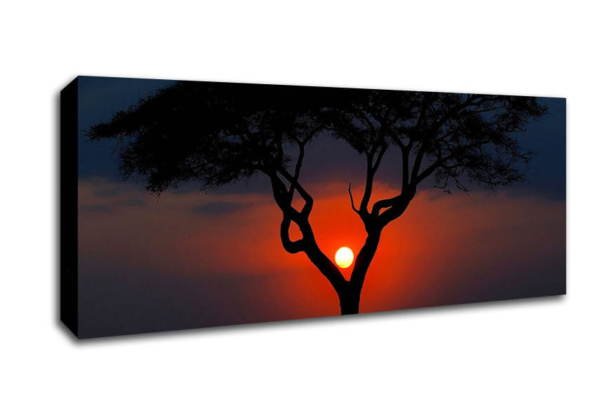 Picture of Beautiful Red Sunset Between The Tree Panoramic Canvas Wall Art