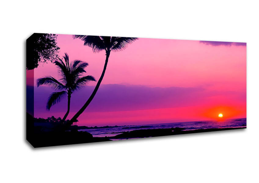 Picture of Blaze Of The Palmtree Sun Panoramic Canvas Wall Art