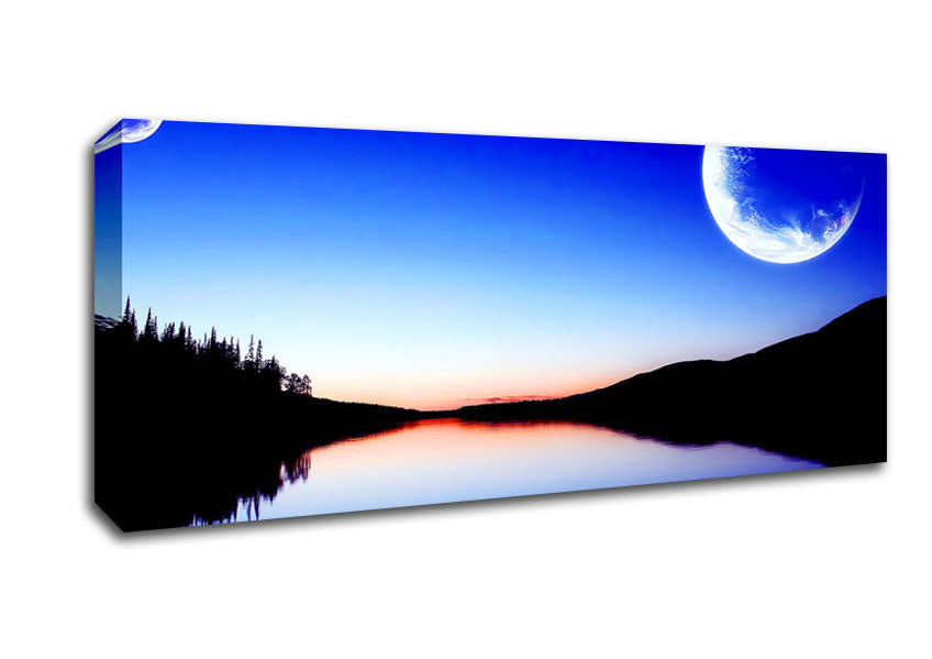 Picture of Calm Lake In Another World Blue Panoramic Canvas Wall Art