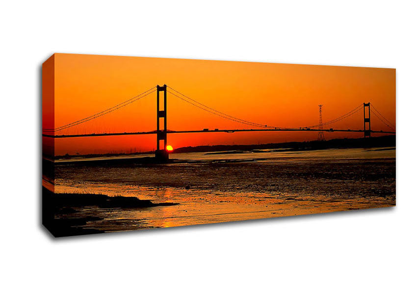 Picture of Bridge Afar Orange Sunset Panoramic Canvas Wall Art