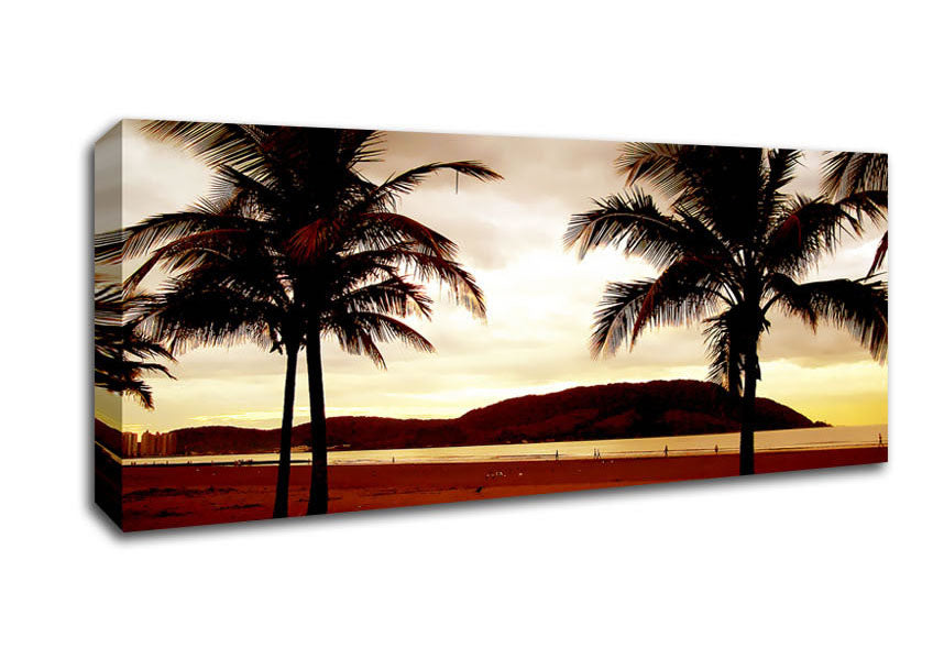 Picture of Beach Palmtree Mountain View Panoramic Canvas Wall Art