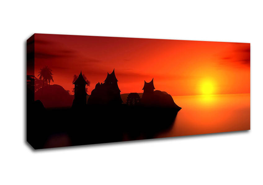 Picture of Sunset Village By The Sea Panoramic Canvas Wall Art