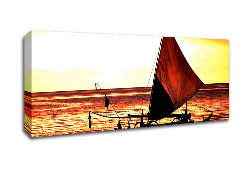 Picture of Beautiful Sail Boat At Sunset Panoramic Canvas Wall Art