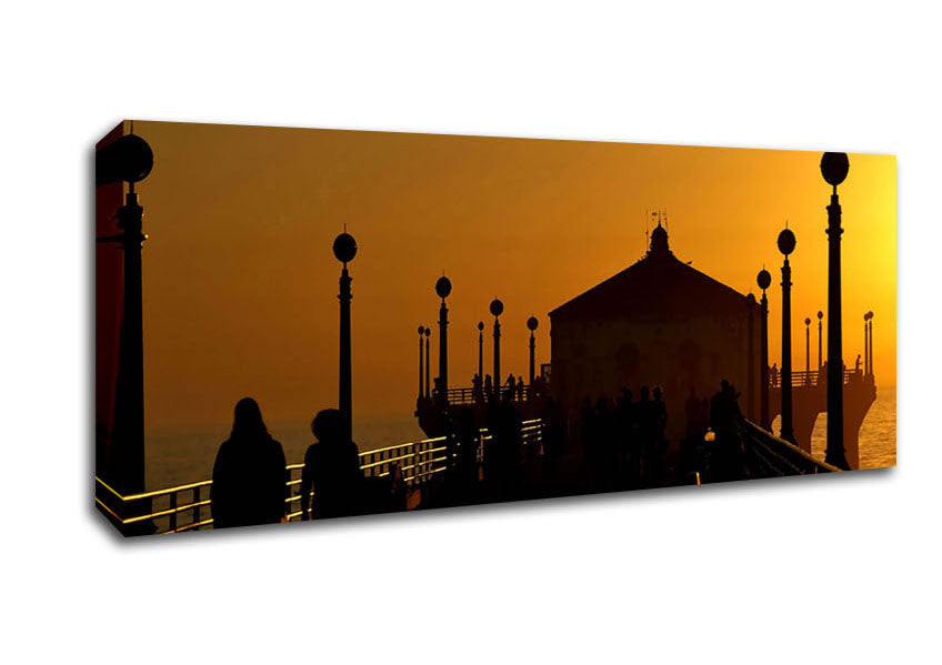 Picture of Pier At Sunset Panoramic Canvas Wall Art