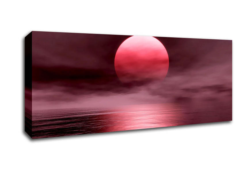 Picture of The Huge Red Sun Over The Grey Ocean Panoramic Canvas Wall Art